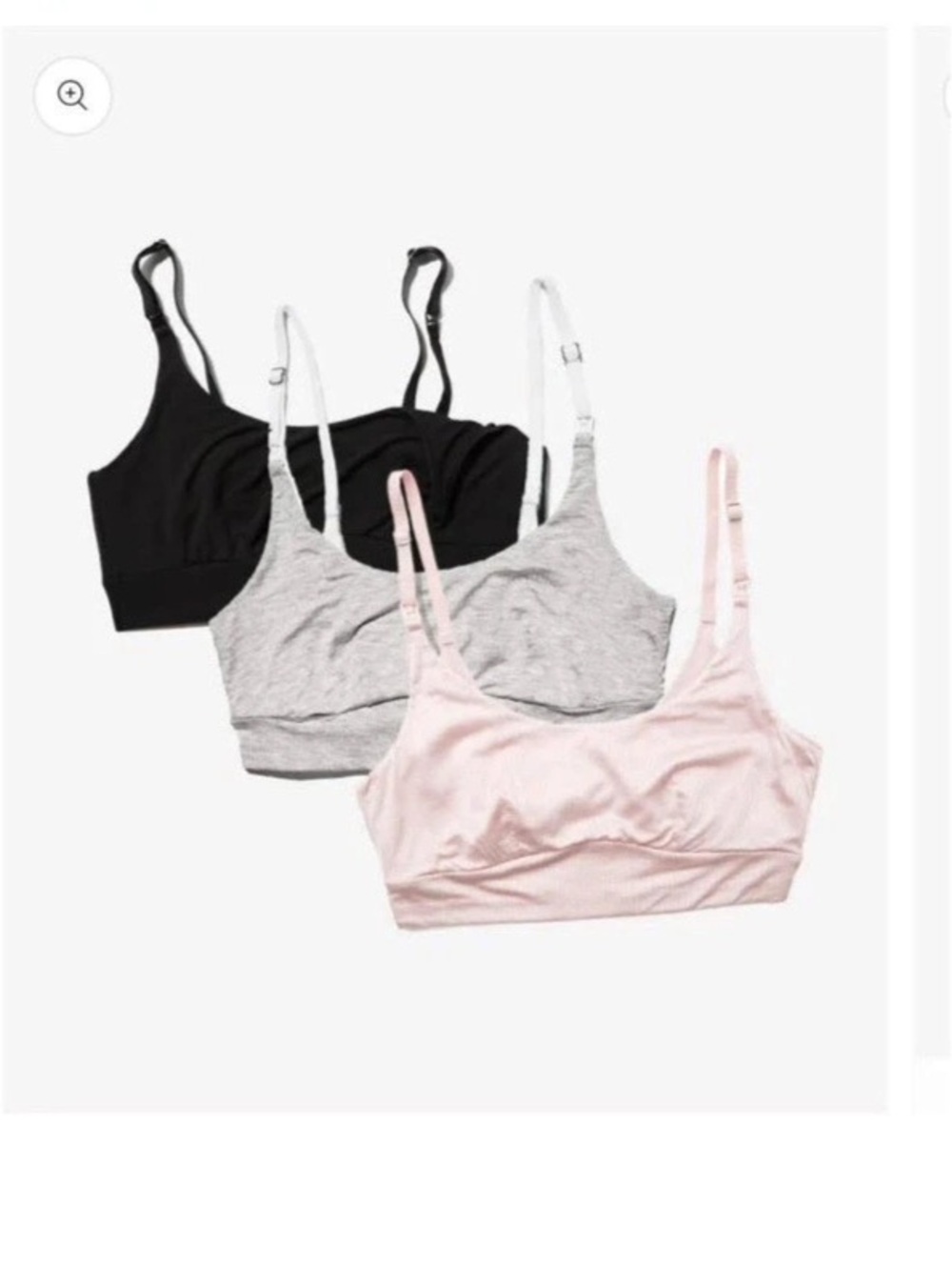 Bodily 3-Pack Bras in Black, Gray & Pink Size Medium